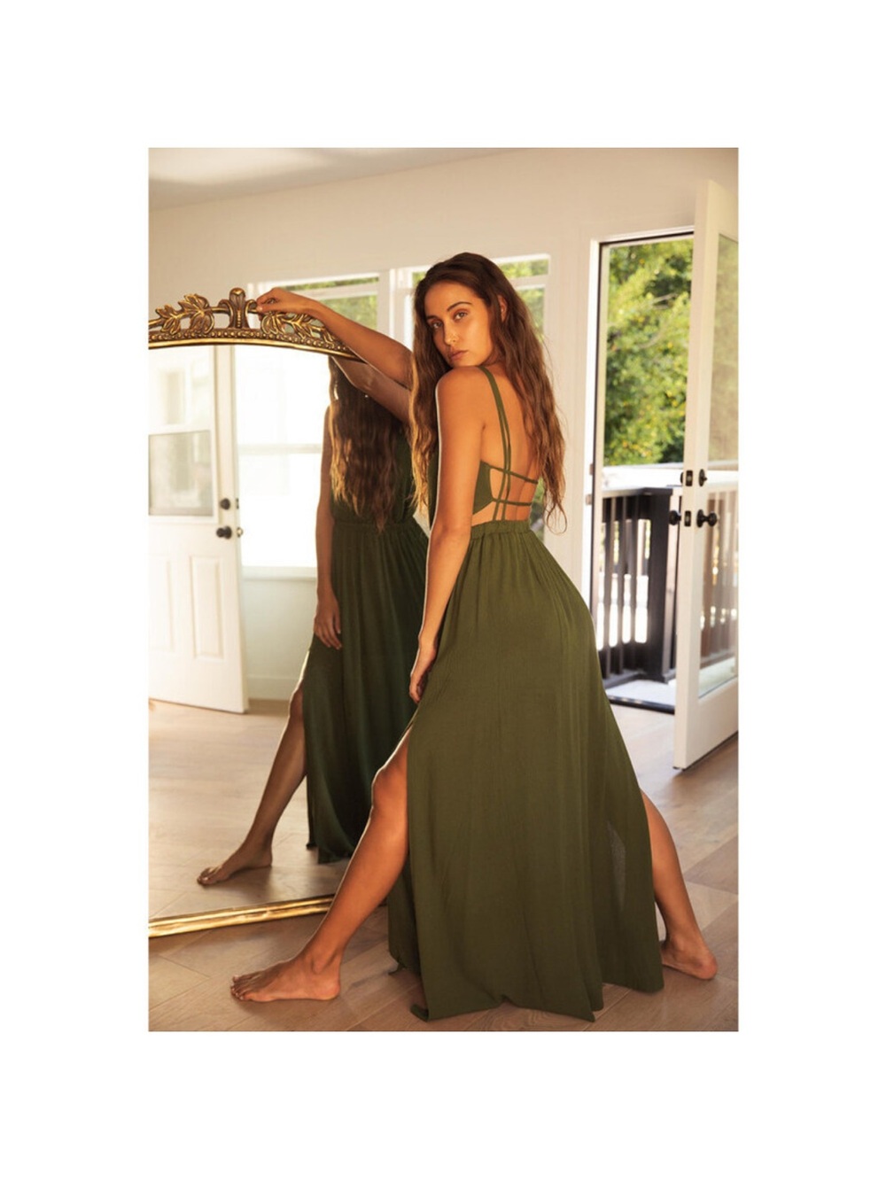 Lulus Lost in Paradise - Olive Green Strappy Maxi Dress - size L